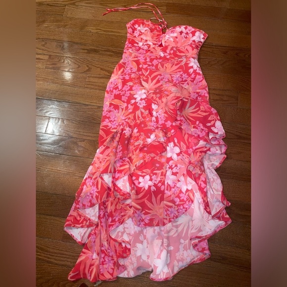 Amanda Uprichard 🌸 Floral Ruffle Halter Estrada Dress in Azalea Size Large - Picture 12 of 16